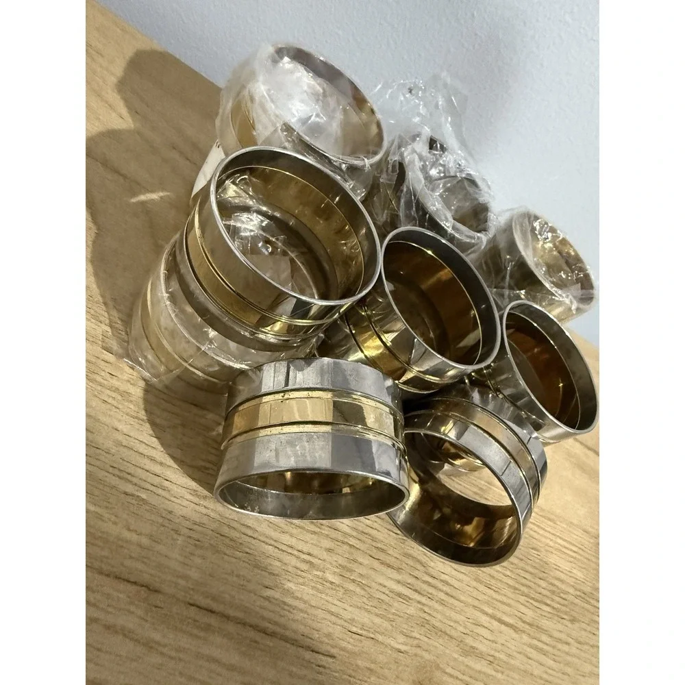 Set Of 14‎ Napkin Ring Holders Modern Metal Brass And Gold Toned